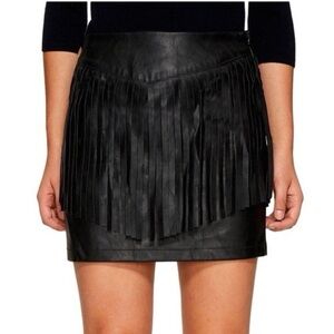 Jack by BB Dakota Black Faux Leather Fringe Mini Skirt Size 4